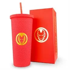 Copo Marvel Homem De Ferro Stiff Oficial 710ml Vermelho Canudo