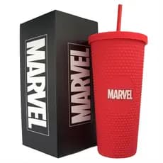 Copo Marvel Stiff Vermelho 710ml com Canudo Reutilizável Tampa