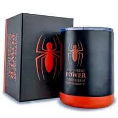 Copo Marvel Homem-Aranha Térmico Inox 300ml Tampa Preto Fosco