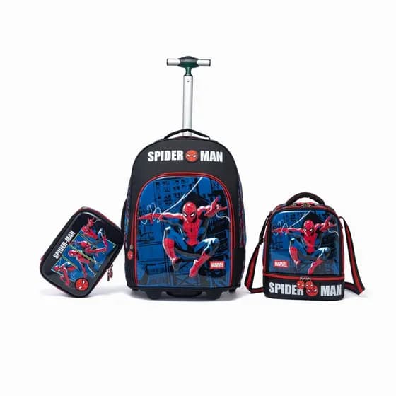 Marvel Conjunto de mochila escolar do Homem-Aranha com rodas espaçosa com lancheira e estojo