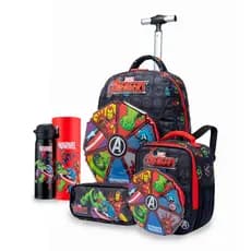 Kit Mochila Lancheira Estojo Garrafa Escolar Marvel Avengers
