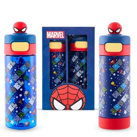 Marvel Copo infantil anti-derrame com motivo do Homem-Aranha em 3D, 400 ml, conjunto de dois copos em caixa de presente