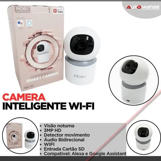 Câmera IP Wi-Fi HD com Giro Panorâmico 360°, Áudio Integrado, Noturna e Sincronização Alexa Tuya