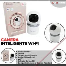 Câmera de Vigilância Wi-Fi Smart 3MP com Comunicação de Voz, Visão Noturna e Rotação Automática