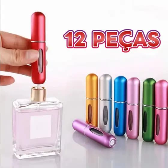 12 Unidades Porta Perfume Spray 5ml Atomizador Recarregável Viagem Necessaire Bolsa Blogueira Influencer Presente