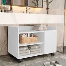 QUEIMA DE ESTOQUE!! Gabinete Armário Multiuso Prateleira Banheiro Lavabo Com Rodízios e 1 Porta
