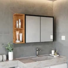 AJP Móveis Armário De Banheiro Aéreo Espelheira Veneza 1 Porta Com Espelho Fundo Flex Color