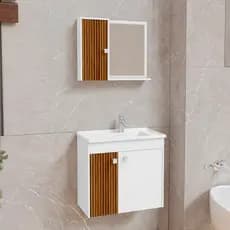 QUEIMA DE ESTOQUE!! Gabinete Kit Completo Com Pia de Mármore Sintético e Armário Com Espelho - Várias Cores