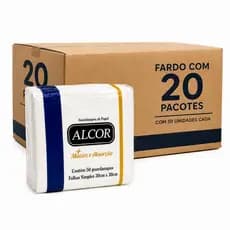 Guardanapo Papel Alcor 20x20 Fardo Com 1000un 20x50un Para Restaurante Lanchonete E Eventos Branco Alta Absorção Atacado