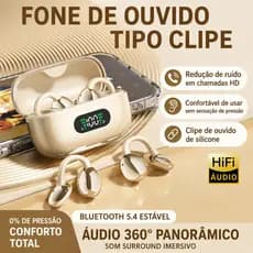 Fone TWS Q65 Bluetooth 5.4 com Clipe Auricular, HiFi, Sem Vazamento, Leve e Estojo com LED