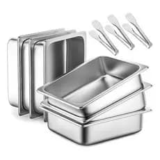 Kit 6 Cuba Gastronomica Inox 1/2x100mm Aço Inox Com 3 Clipes Prateado-Rechaud Inox