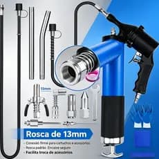 Engraxadeira Pneumática Bomba de Engraxar Profissional Completa Graxeira Manual Pneumatica + Bico Acoplador