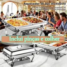 Rechaud Retangular 12 Litros Com 3 Cubas 1/3 Banho Maria Gourmet Self Service Buffet Festa