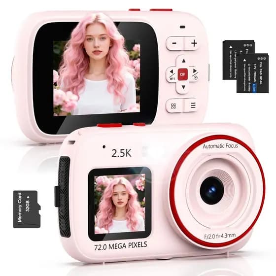 Câmera Digital Dual Screen 4K HD-72mp 16X Zoom Compact Point & Shoot Anti Shake Portátil Com cartão de memória 32GB