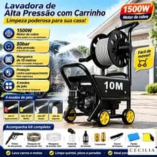 Lavadora de Alta Pressão Profissional 1500w Com mangueira de 10 m e carretel para mangueira
