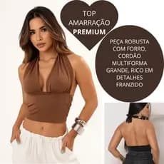 TOP PREMIUM Cropped Feminino Frente Única com Amarração Moda Gringa Blusa com Amarração Decote Sexi
