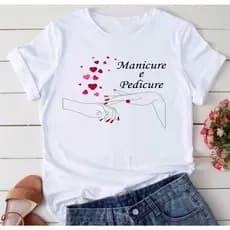 Camisa Feminina Manicure Nail Designer Unhas Profissional Uniforme Salão Beleza Estampada Luxo