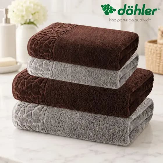 Jogo de Toalhas Confort Dohler 2 Banho 2 Rosto 500g/m² 100% Algodão