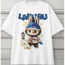 Camiseta 100% Algodão Estampada Labubu Tendencia Tic Tok Tendencia Moda Unissex Menino Menina