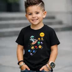 Camiseta Blusa Menino Infantil Astronauta Planetas Sol Foguete 100% Algodão Juvenil Estampada em DTF