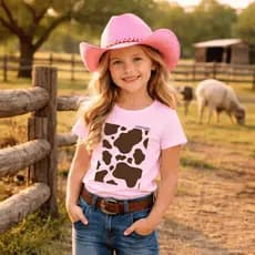 Camiseta Feminina Infantil Menina 100% Algodão Vaquinha Country Rodeio Blusinha Cowgirl Vaca Modinha