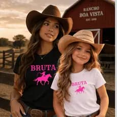 Camiseta Blusa Feminina Infantil Juvenil Adulto Bruta Country Rodeio 100% Algodão Cowgirl Chapéu