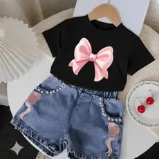 Camiseta Blusa Feminina Infantil Menina Laço Rosa Delicada 100% Algodão Estampa DTF Juvenil Estilosa