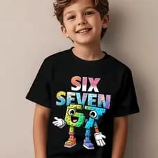 Camiseta Blusa Infantil Masculina Menino Música Six Seven Colorido Tendencia Lançamento Moderna Moda