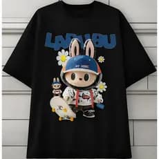 Camiseta 100% Algodão Estampada Labubu Tendencia Tic Tok Menino Menina Unissex