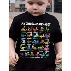 Blusa Infantil Menino de Verão Manga Curta T-Shirt Cor Vibrante Colorida Gola Redonda,de Dinossauro