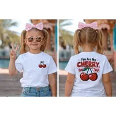 Blusa Infantil Feminina Cereja Vermelha Toque Macio 100% Algodão Camisa Camiseta T-shirt Camiseta