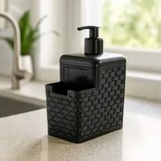 Porta Detergente Esponja Com Bico Dosador Rattan Preto Cozinha Banheiro