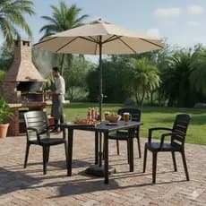 Mesa De Plastico Quadrada Preto Com Pés Desmontavel 90x90cm Para Area Externa Piscina Restaurante