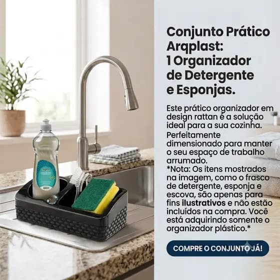 Porta Detergente Esponja e Sabão Rattan Preto - Design Sofisticado e Base Antiderrapante
