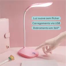 Luminária LED de Mesa Dobrável – USB, Recarregável, Portátil, Ajustável para Leitura e Escritório
