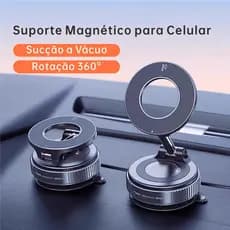 Suporte de Celular Magnético Dobrável – Rotação 360°, Vácuo Forte para Carro