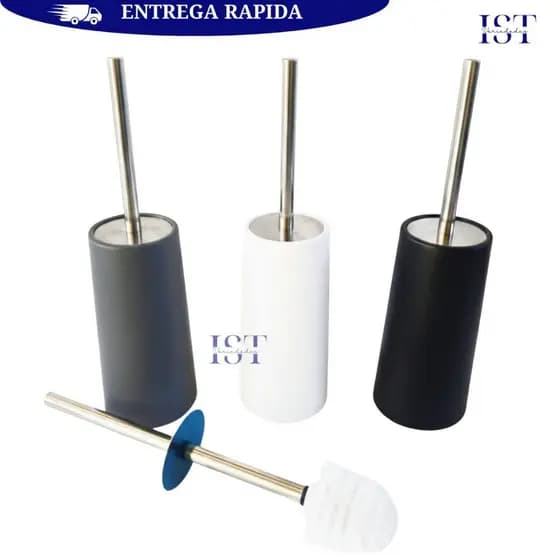 Escova Sanitária Suporte Cabo e Tampa Aço Inox Design Premium Luxuoso Limpeza Profunda No Vaso