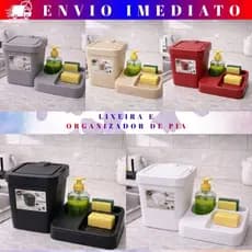 Kit Pia Cozinha Organizador + Lixeira Porta Sabo Detergente Esponja Multiuso Pia Prática e  Completa