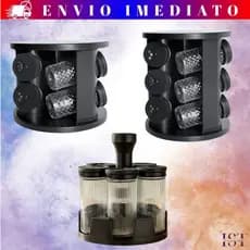 Porta Tempero Giratório Condimentos Premium Potes Vidro Tampa Dosadora 6 e 9 Potes