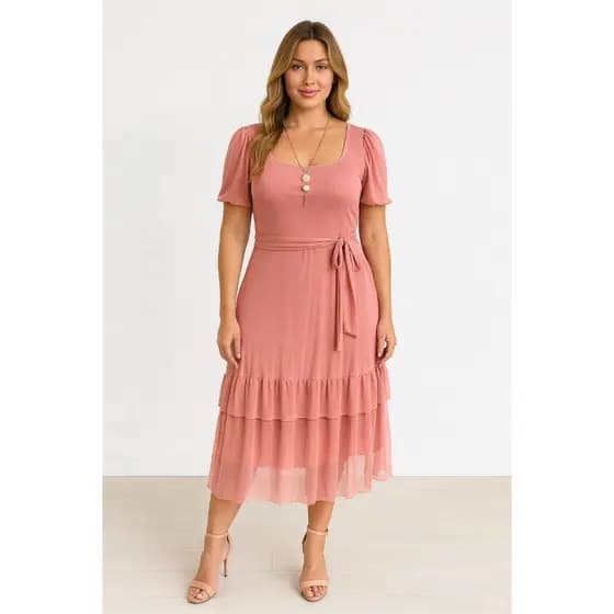 Vestido Midi Tule Liso  Plus size Evangelico