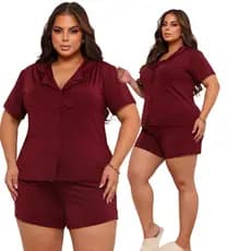 Pijama Feminino Americano Curto Plus Size Aberto Com Botões