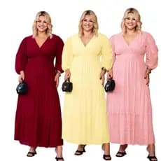 Vestido longo Feminino Envelope Traspassado Plus Size