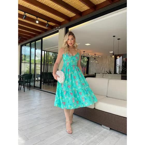 Vestido Feminino Estampado Boneca Alca