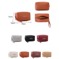 Bolsa de Maquiagem Couro Legítimo Premium Impermeável Zíper Com Alça de Mão 12*10*19cm