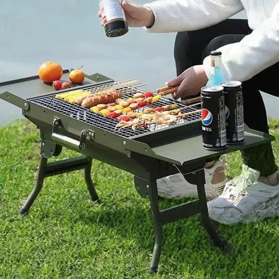 Churrasqueira Aço Portátil Uso Com Carvão Pequeno Portátil Para Viagem Camping Com Grelha 120x31x62cm