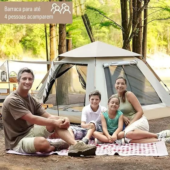 Barraca Camping Bege Portátil Automático Para Livre 4-5 Pessoas 210*210*140cm