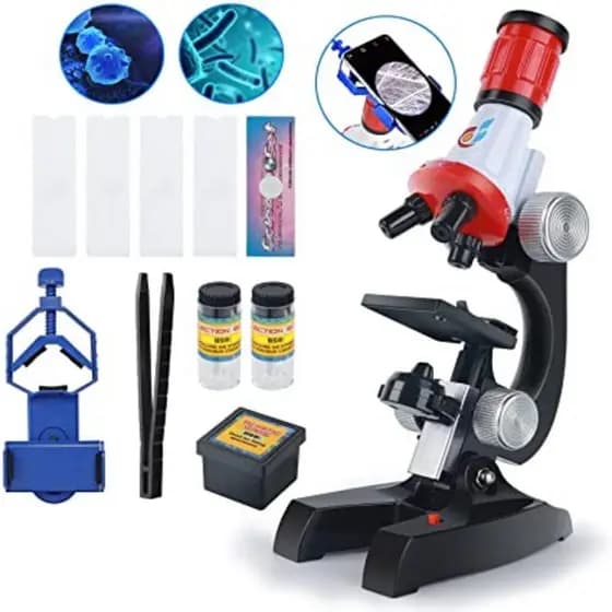 Kit Microscópio Estudantil com LED – Aumento 100x 400x 1200x, Acessórios de Laboratório Infantil