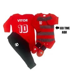 Kit 3 peças inverno Personalizado com nome e logo do seu time de coração-body bebê,calça e pantufa