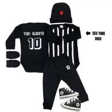 kit 5 peças Personalizado com Nome e seu time de coração-body bebê e infantil-kit mêsversário rn