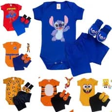 kit 3 peças body bebê temáticos-mêsversário-roupas de bebê infantil-rescém nascidos-personagens